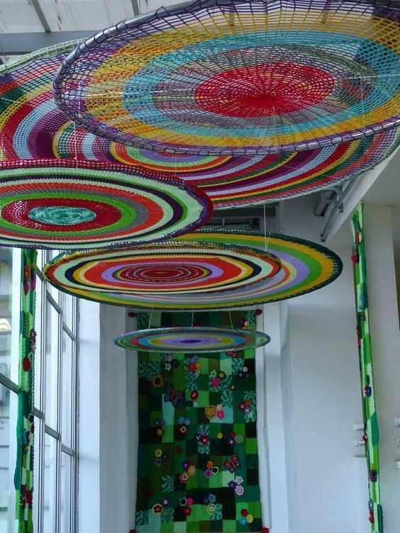 colorful roof ceiling installation using colorfull papers